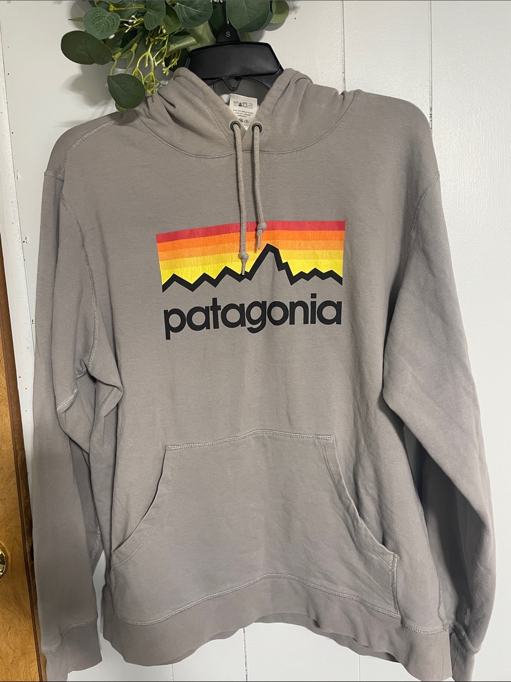 Patagonia Men's Gray Crewneck Hoodie with Sunset Stripe Logo